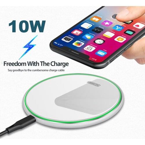 High Quality Cell Phone 10W Wireless Charger for iPhone 11 11 Pro Max Samsung Qi Standard Alloy Induction Pad LED Light