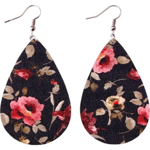 ZWPON Printed Floral Leather Earrings 2020 Spring Fashion Statement Teardrop Earring for Women Jewelry Wholesale Aretes De Mujer