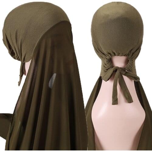 Women Jersey Bonnet Elastic Rope Free Hijab Chiffon Shawl HeadScarf Underscarf Cap Islam Inner Scarf Headband Stretch Turbante