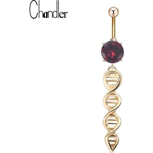 Gene DNA Dangle Navel Belly Button Ring Champagne Crystal Barbell 316L Medical Steel Piercing Body Jewelry For Women Wholesale
