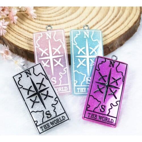 10pcs 39*19mm Tarot Cards Charms The World Flat back Resin Cabochons DIY Accessory for Necklace Pendant