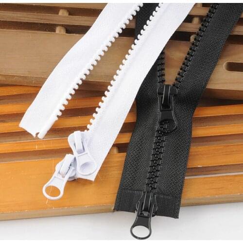2pcs 50-500cm #5 Plastic Resin Zipper Black White Double-Open 2 Slider for DIY Sewing down Coat bag Clothing Tent Accessories