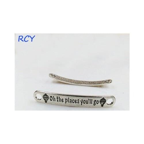 Top Quality 20 Pieces/lot 7mm*46mm Letter Printed Oh The Places You'll Go Bracelet Connector Charm For Jewelry Making