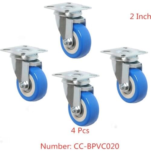 4 Pcs/Lot 2 Inch Blue Pvc Double Bearing Universal Caster Silent Wear-resistant Wheel Flat Movable