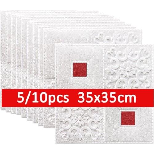 5/10pcs Self Adhesive Wallpaper Waterproof 3D Wall Stickers Ceiling Panel Roof Decor Kids Room Brick Papers Home Decor 35*35cm