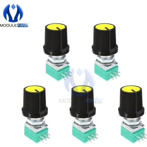5PCS 5K 10K 20K 50K 100K Rotary Potentiometer 6mm Knurled Shaft Single Linear B Type B10K ohm 6 Pin 6PIN 6P With Cap RK097G