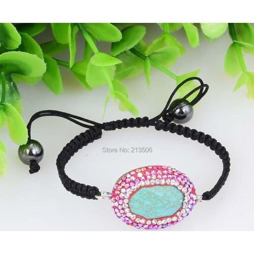 Miasol Handmade Braided Bling Pave Crystal Natural Stone Charm Adjustable Friendship Girls Bracelets For Women Jewelry Gifts