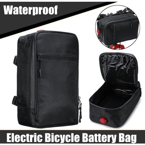 Electric Bicycle Cycling Battery Bag Case Storage Nylon Bag With Light Waterproof Black Rear Rack Bicycle 28x16x11cm
