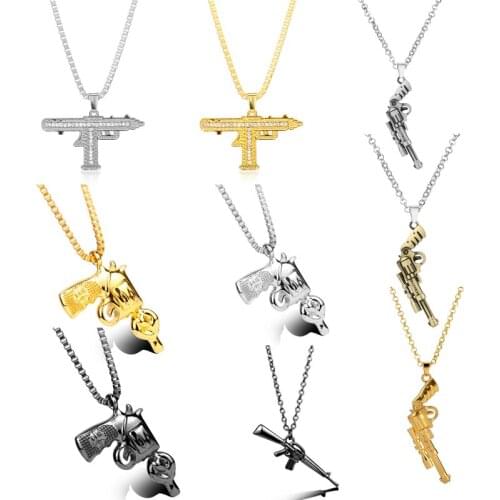 Women Men Jewelry Necklace Hip Hop pistol Submachine Gun Model Pendants Necklaces long link Chain Charm Collier