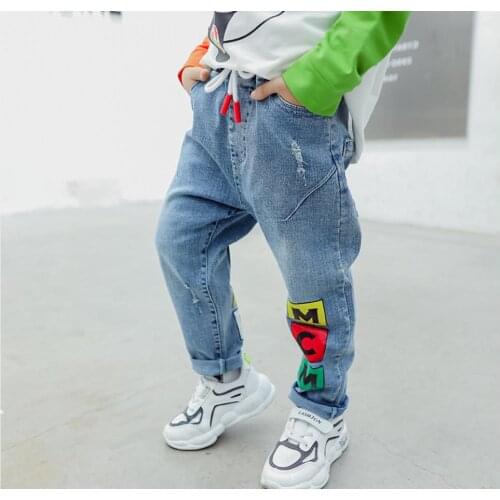 Boys jeans spring wear 2020 new spring&autumn childrens alphabet jeans infants young children tide childrens clothing 2-8 year