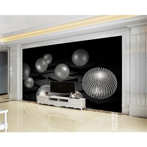 Customized 3d Silk Green Wallpaper Black Square Silver Float Ball Stereo Geometry Home Decoration Advanced Wallpaper