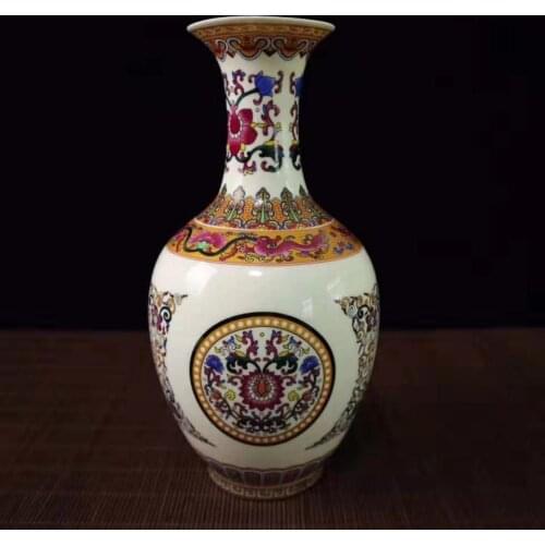 Exquisite Chinese Archaize Colored Enamel Decorative Auspicious Flower Patterns Porcelain Vase No.2