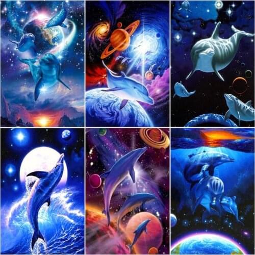 GATYZTORY Painting By Number Dolphin Drawing On Canvas HandPainted Painting Art Gift DIY Pictures By Number Animal Kits Home Dec