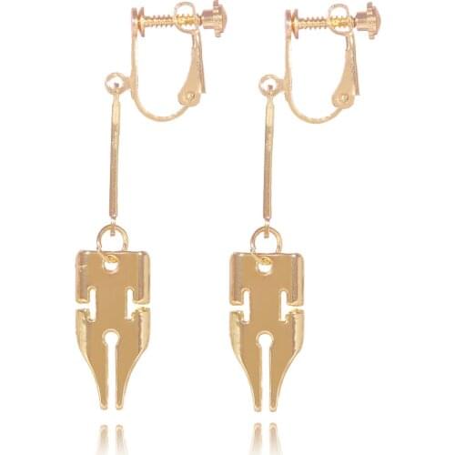 Cosplay Rohan Kishibe Gold Pen Earrings Anime JoJos Bizarre Adventure Clip Earrings for Women Men Ear Clip Jewelry