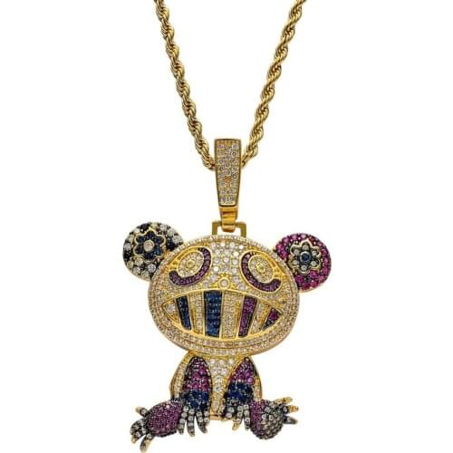 Brass CZ colorful frog pendant with CZ tennis chain animal necklace men and women hip-hop Iced Out jewelry