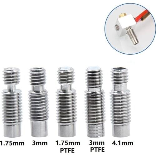 MEGA 3D Printer E3D V6 Throat HeatBreak M7 M6 Thread for Hotend Extruder 1.75 3mm Filament w/ PTFE All-Metal Feeding Tube Pipe