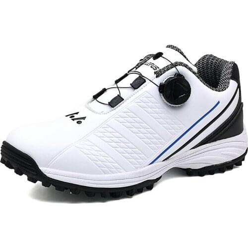 Men Professional Golf Shoes Waterproof Spikes Golf Sneakers Black White Golf Trainers Big Size Golf Quick Lacing Shoes
