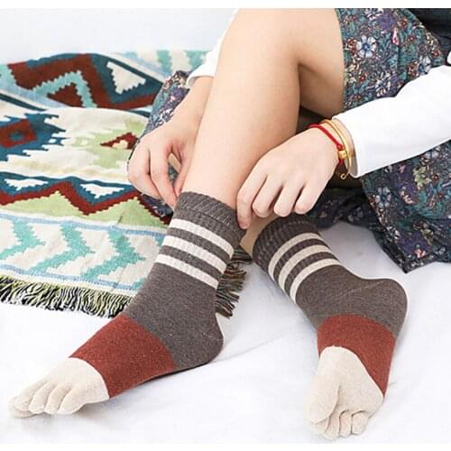 Five Finger Toe Socks Women Fashion Ladies Striped Cute Harajuku Cotton Socks Hipster Streetwear Kawaii Funny Socks Female Meias