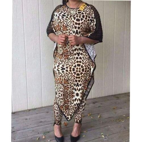 Dashiki African New Fashion Suit (Dress and Trousers)Bat SLeeve Leopard Grain Sexy Suit Super Elastic African For Lady(BW01#)