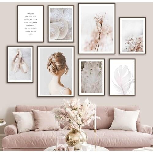 Dandelion Papyrus Feathers Girl Nordic Posters And Prints Wall Art Canvas Painting Wall Pictures For Living Room Mushroom Decor