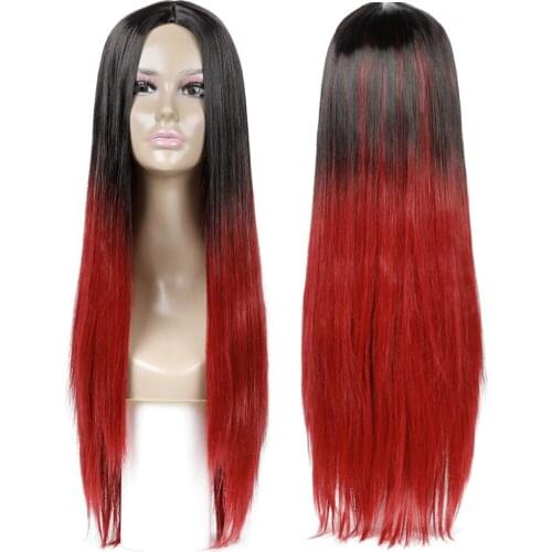 Ombre Straight Wigs for Black Women Long Straight Hair Wigs Heat Resistant Synthetic Wig For Women Natural Fake Hair