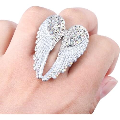 Originality Design Fashion Angel Wings Adjustable Rings with Crystal High Quality 3 Color Metal Ring Women Best Gift Jewelry