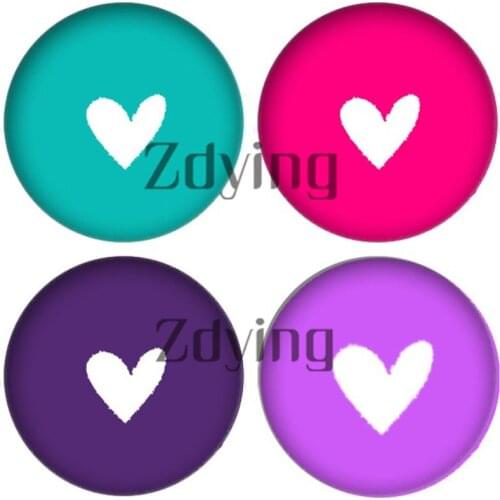 Zdying 10pcs/lot Colorful Round Glass Cabochon & Glass Love Heart Photo Dome Beads Demo Flat Back Making Jewelry Findings