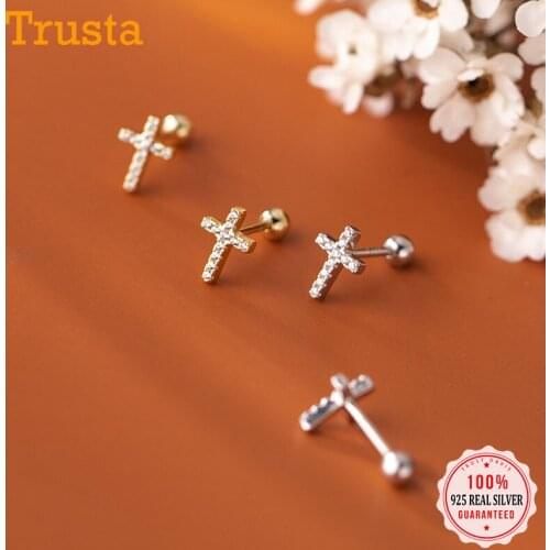 Trustdavis Real 925 Sterling Silver Sweet Cross Round CZ Screw Stud Earrings For Women Children Baby Girls Kids Jewelry DB1365