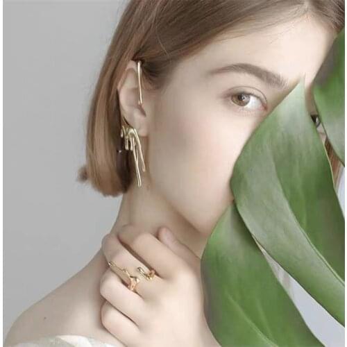 2021 New Fashion Chic Gold Sliver Color Hip Hop Lava Drop Design Exaggerated No Pierced Ear Clip Earrings for Women Jewelry