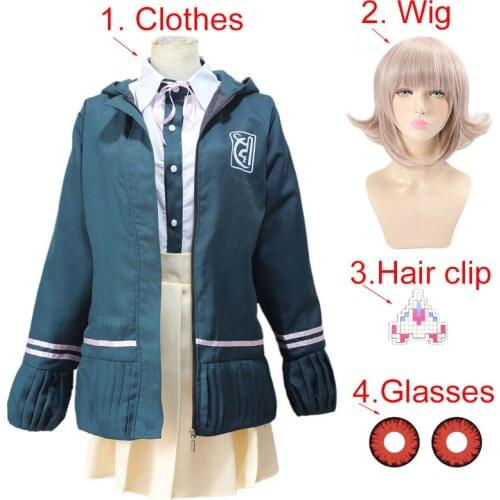 High School Girl Student Short Skirt Uniform Danganronpa Nanami ChiaKi Cosplay Costume Including Wigs Hairpins