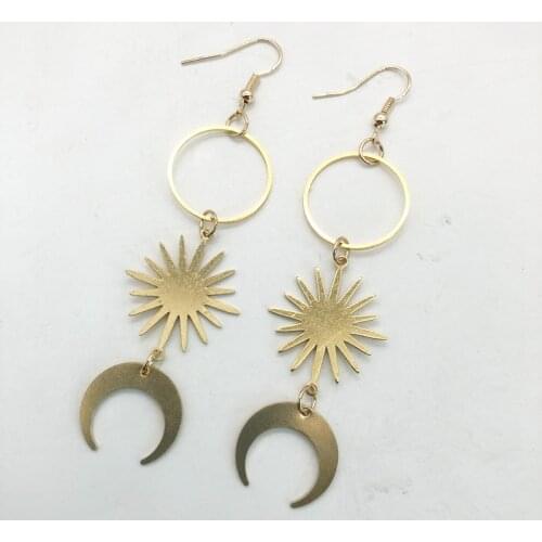 Sun and moon earrings Space Celestial Sun Crescent phase Boho jewelry Witchy Gypsy brass fashion women gift dangle earrings new