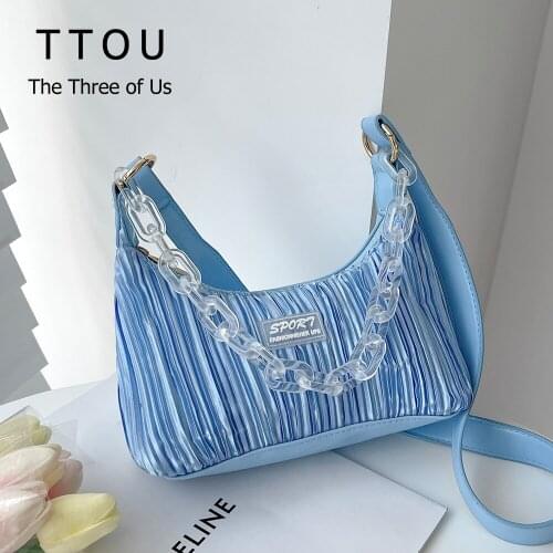 Texture PU Leather Underarm Shoulder Bag for Women Fashion Trendy Acrylic Chain Crossbody Bag Portable Ladies Casual Handbag