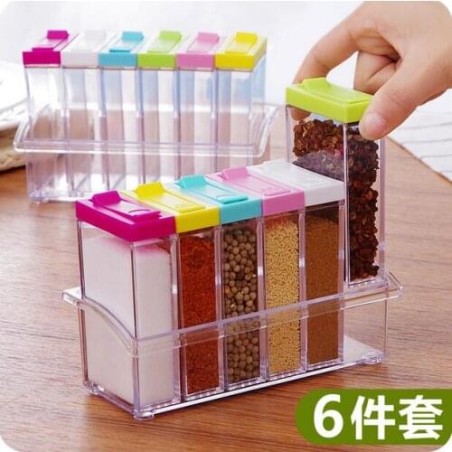 Visual Kitchen Spice Containers With Lid Colorful Seasoning Box 6 Pieces Set Transparent Plastic Spice Shaker Condiment Bottles