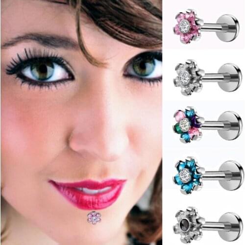 Woman Lip Piercing Stainless Steel Ear Stud Earrings Female Body Accessories Simplicity Flowers Fine Sexy Women Lips Jewelry