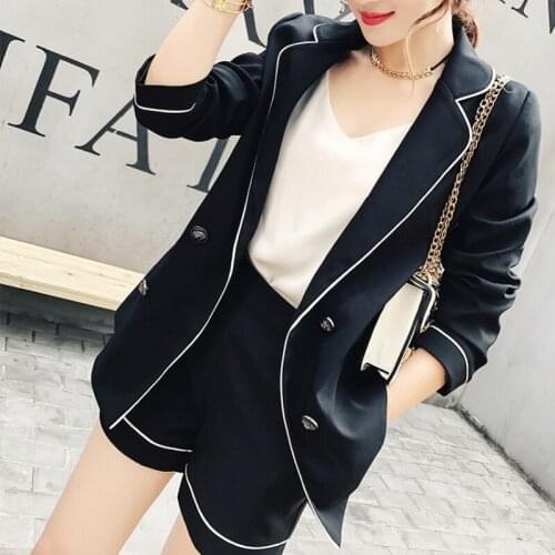 Casual 2 Pieces Sets Notched Collar Slim Blazer And Short Pant Elegant Suit Women Black Fashion Office Suit High Quality Black