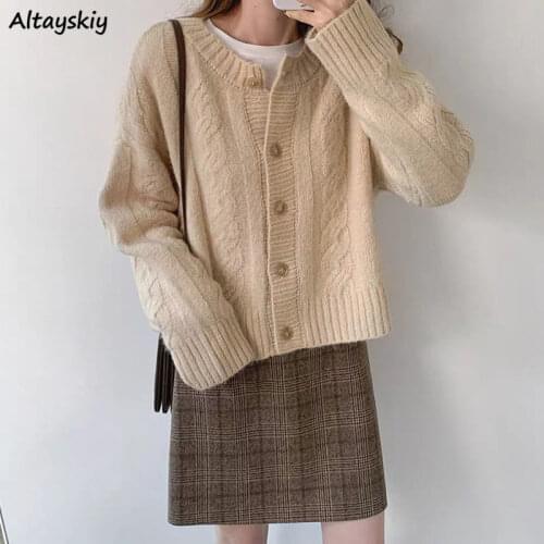 Sweaters Women 2020 Autumn New Knitted Warm Casual Long Sleeve Cardigan Loose Female Popular Pure Single Breasted Brown Ulzzang