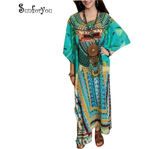 Print Cotton Plus size Beach Dress Sarong 2021 Sarong Beach Cover up Women Tunic Robe de Plage Swimsuit cover up Beachwear