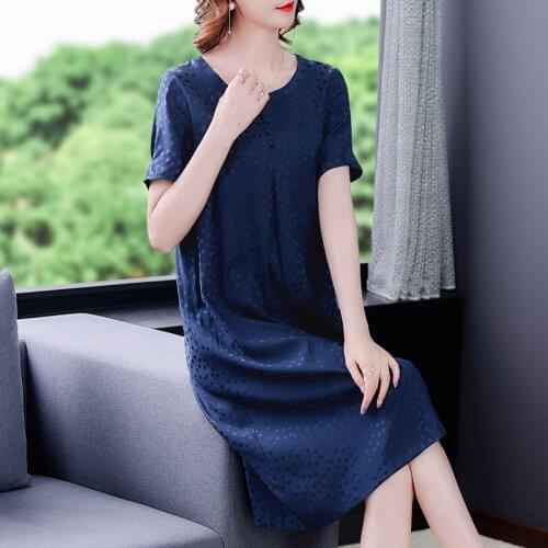 Summer Women Blue Mulberry Silk Vintage Midi Dress 2021 Fashion Casual Solid 5XL Plus Size Dress Elegant Bodycon Party Vestidos