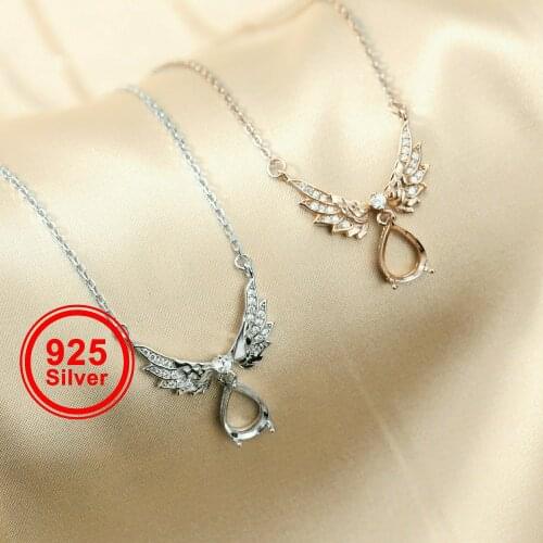 1Pcs 7x9MM Pear Prong Pendant Settings Necklace Angel Wing Rose Gold Plated Solid 925 Sterling Silver Charm Bezel Tray 1431063
