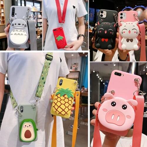 3D Cartoon Coin Bags Wallet Case for Samsung galaxy A7 A8 A9 A6 J2 J4 J6 Plus J8 2018 A2 Core Cover with Lanyard