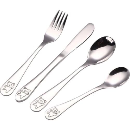 4pcs/set Baby Teaspoon Spoon Food Feeding Fork Knife Utensils Set Stainless Steel Kids Learning Eating Habit Children Y1QF