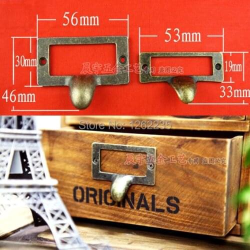 56 * 46mm Antique bronze alloy tag handle Packaging Hardware Small handle drawer label cards Wholesale