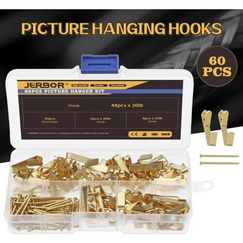 60pcs Picture Hangers Photo Frame Hook Picture Frame Wooden Frame With Accessories Wire Rope Screws Nails
