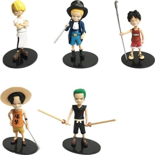 Anime One Piece Luffy Roronoa Zoro Sanji Portgas D Ace Sabo Child Ver. PVC Action Figure Collectible Model Kids Toys Doll