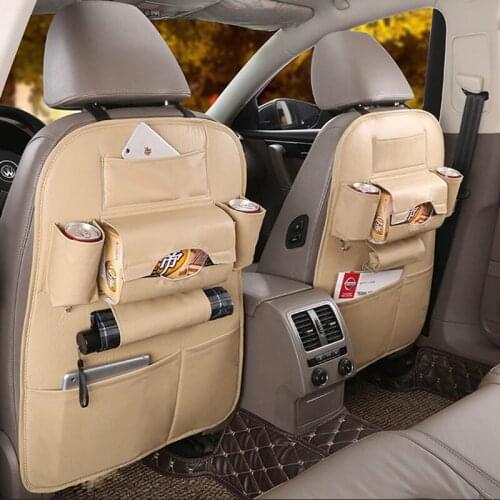 Car Seat Back Organizer PU Leather Bag Multifunctional Auto Seat Storage Bag Included Drink Holder/ Umbrella Bag/ Phone Pouch