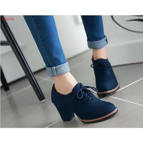 Women shoes Fashion Autumn Short Boots Female Suede Lace Up Block High Heels Ankle Boots Ladies Office Shoes