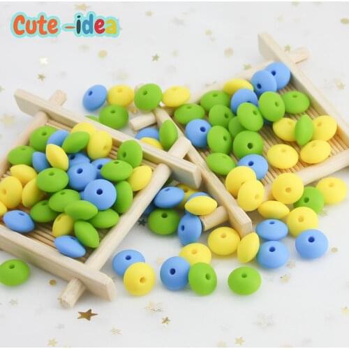 Cute-idea 30pcs Lentil Silicone Beads 12mm Food Grade Jewelry Beads Soft Chew Teething BPA Free DIY Baby Pendant Necklace