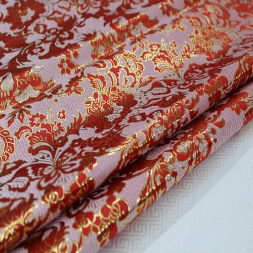 CF212 1Yard 90cm Festival Floral Purl Chinese Brides Wedding Dress Fabric Cheongsam Fabric Jacquard Brocades DIY Fabric Sewing