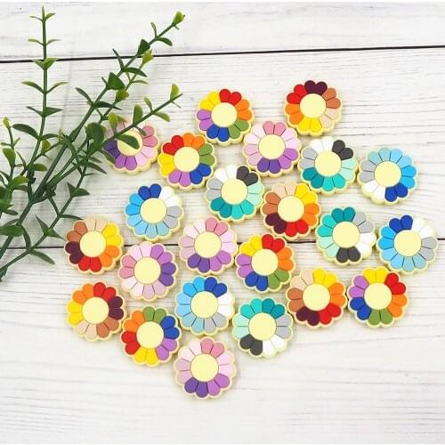 Chenkai 10PCS Silicone Flower Bead Baby Round Shaped Beads Teething BPA Free DIY Sensory Chewing Toy Accessories
