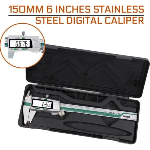 150mm 6 Inches Stainless Steel Digital Caliper Inch/Metric/Fractions Conversion 0.01mm Resolution with Box